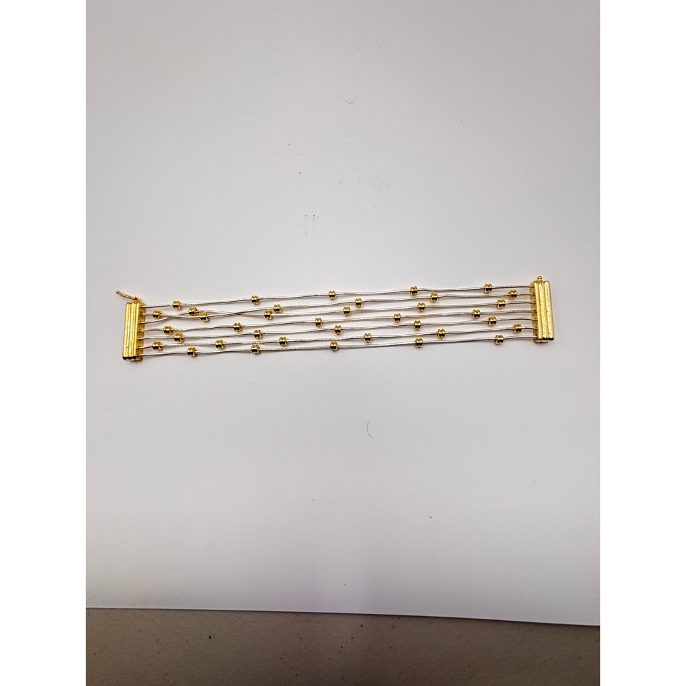 Napier Multi Strand Liquid Silver Gold Tone Bead‎ Bracelet 7 Inch Mixed Metal